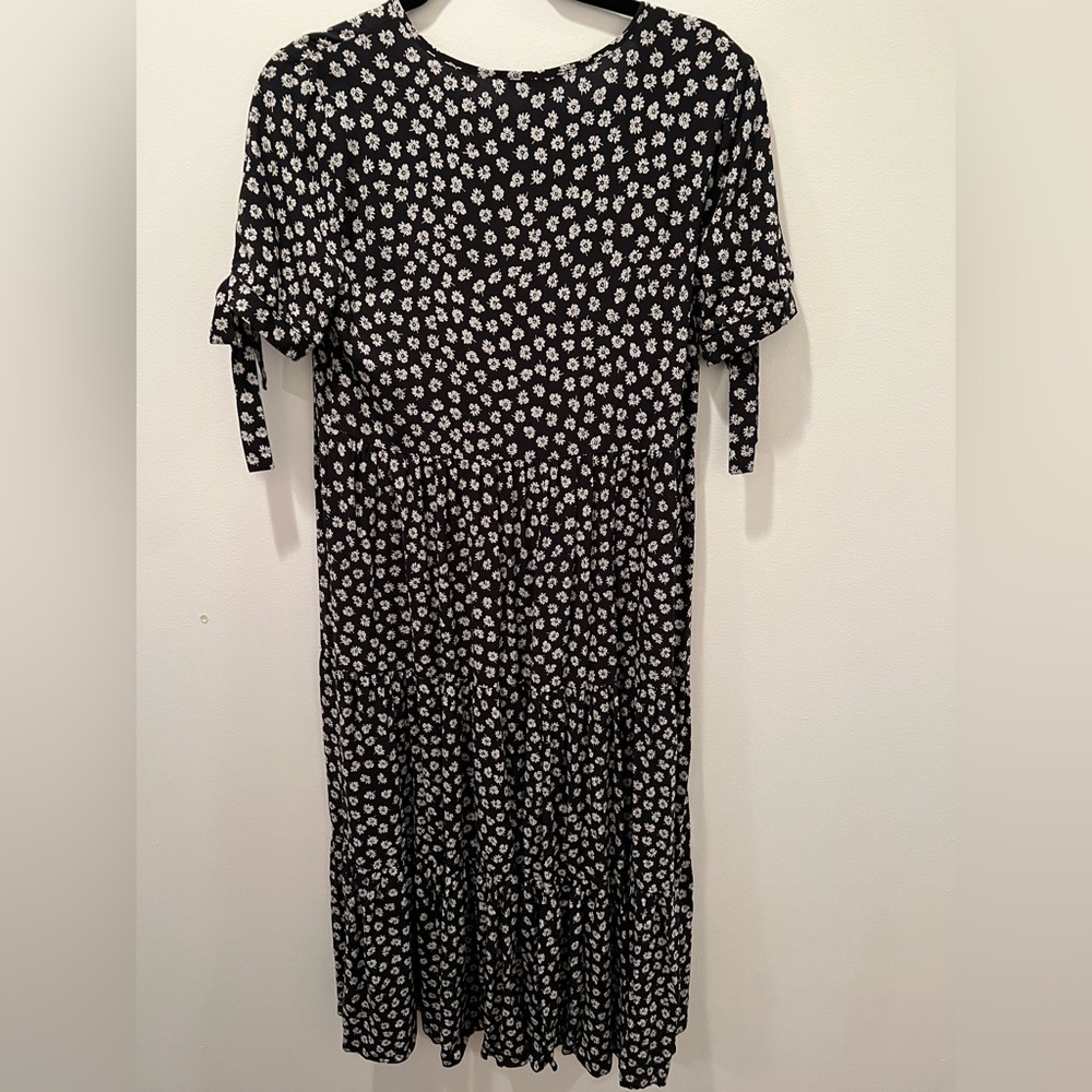 NWT Madewell Tie-Sleeve Tiered Midi Dress in Woodcut Flowers - Picture 6 of 8